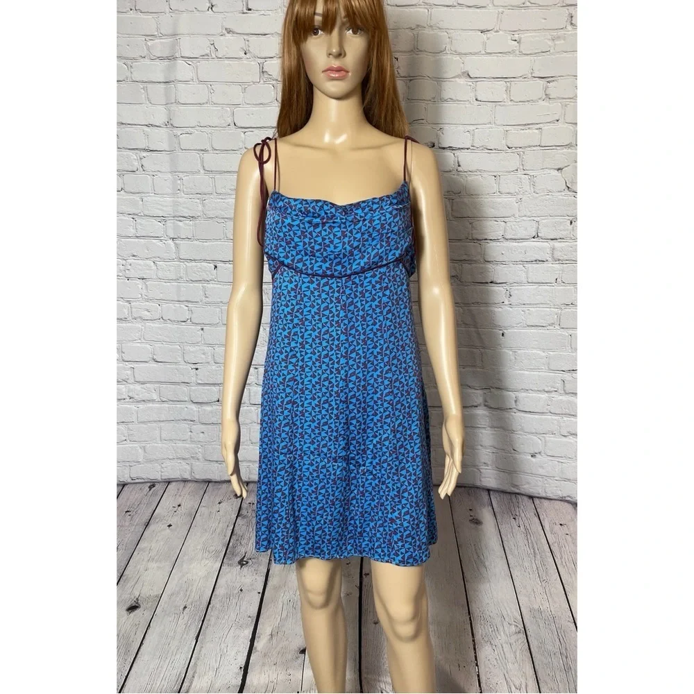 New Free People Kai Print Tie Strap Mini Blue Dress Size M